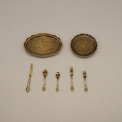 Antique-Style Brass Metal Tableware Set